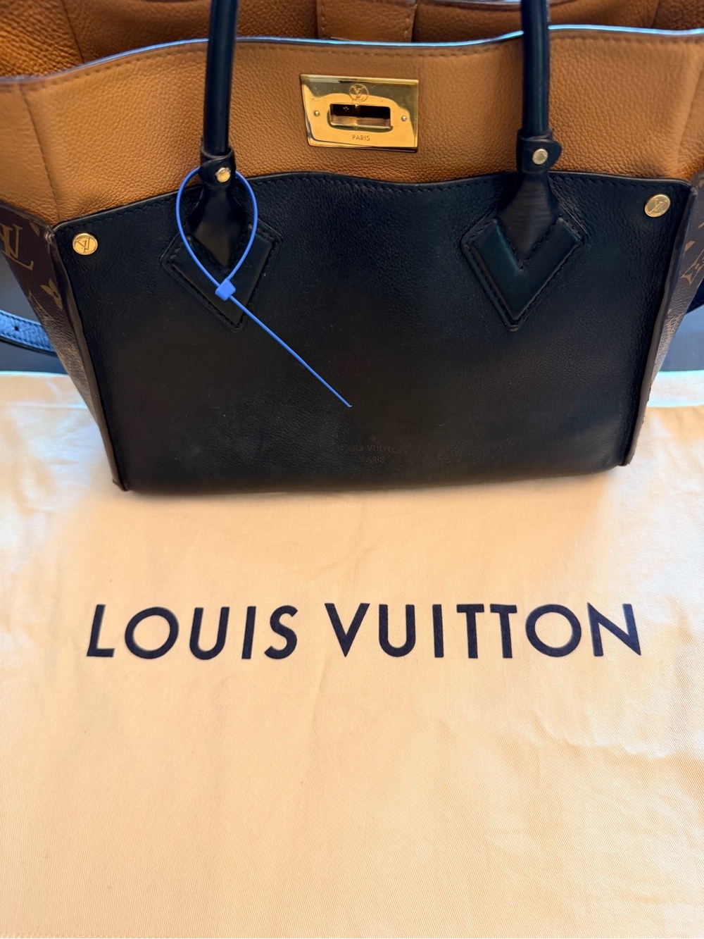 Louis Vuitton On My Side Black and Brown Leather Two-Tone Tote